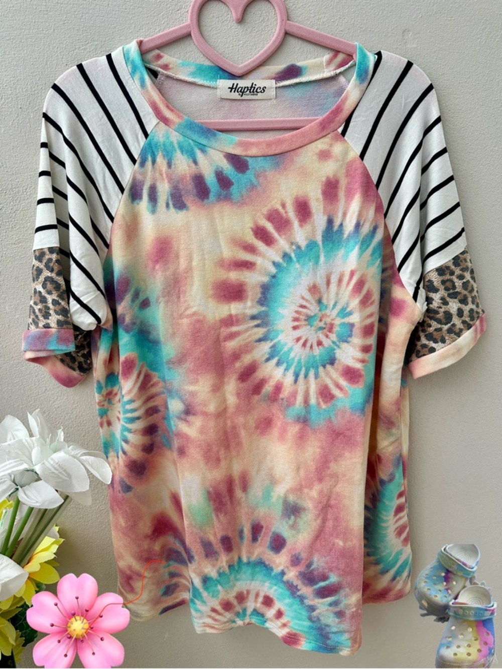 HAPTICS  Tie-Dye  Top with Striped Sleeves